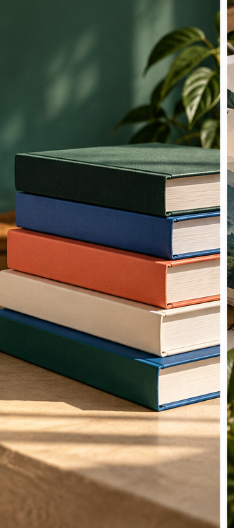 A colorful stack of professionally printed books