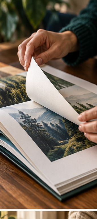 Hands turning the pages of a finished book